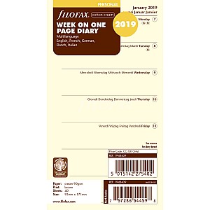 Filofax Refill 2026 Personal Cream - Week on 1 page