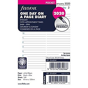 Filofax Refill 2026 Pocket White - Day on 1 page
