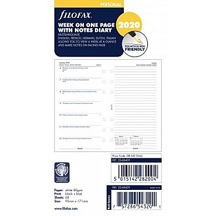 Filofax Refill 2026 Personal White - Week on 1 page with Notes