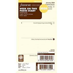 Filofax Refill 2026 Personal Cream - Woche auf 2 Seiten