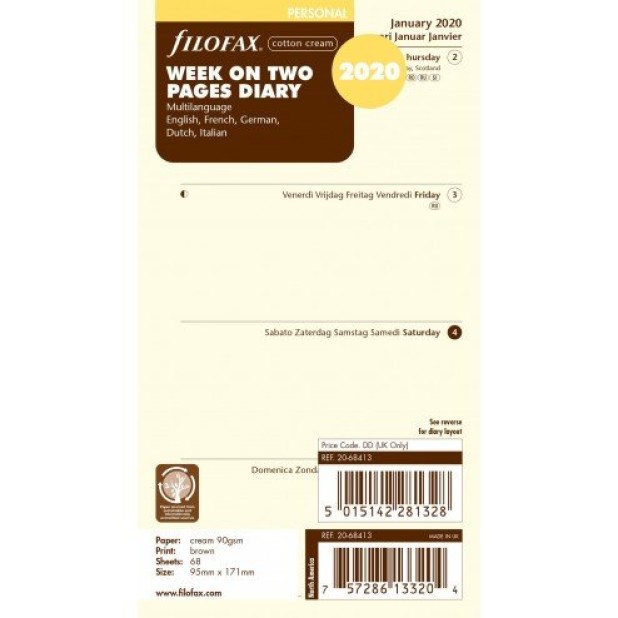 Filofax Refill 2027 Personal Cream - Semaine sur 2 pages