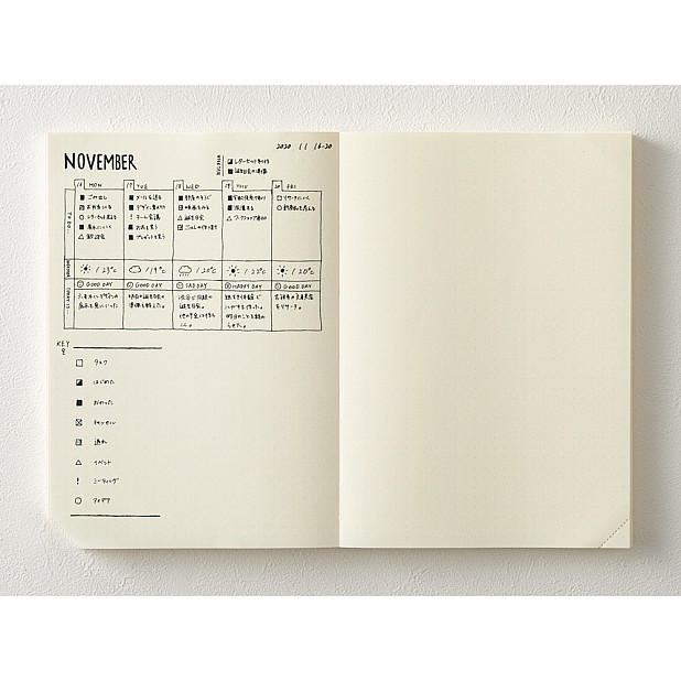 Midori MD Diario de papel A5 Códigos 1D/1P cuaderno de cuadrícula de puntos