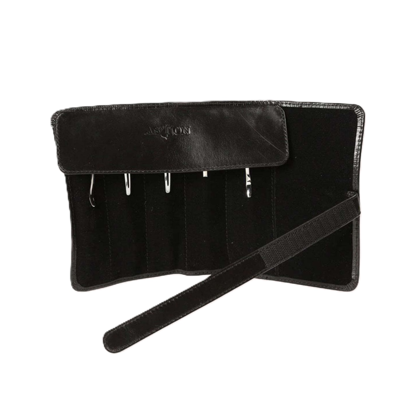 Aston Leather Black Roll Up Penetui (5-delig)
