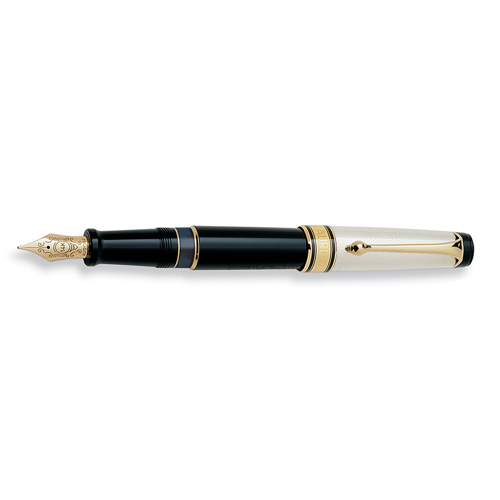 Aurora Optima Grana di Riso Black and Sterling Silver GT Caneta de Tinta Permanente