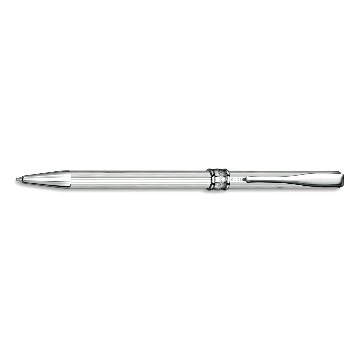 Aurora Magellano Solid Sterling Silver Linear Guilloche Esferográfica