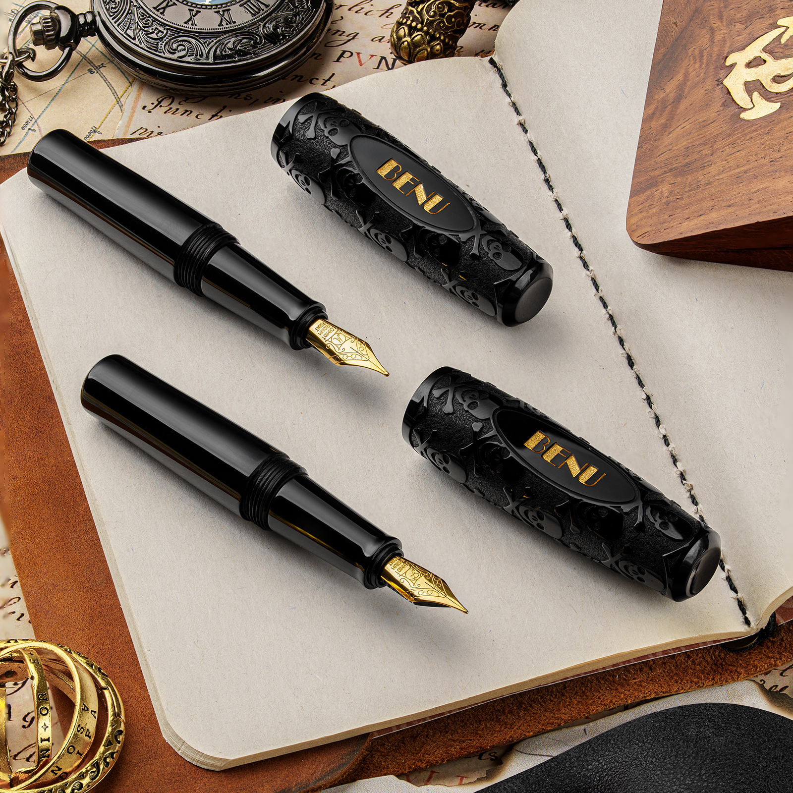 Benu Pixie Jolly Roger Black GT Pocket Fountain pen