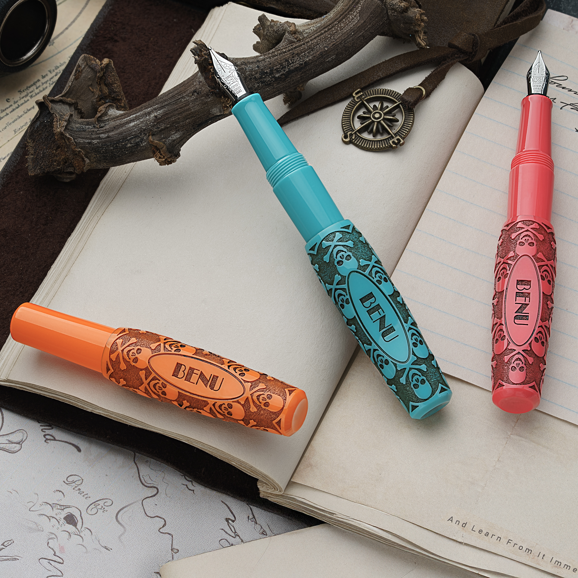 Benu Pixie Jolly Roger Vintage ST Pocket Fountain pen Set