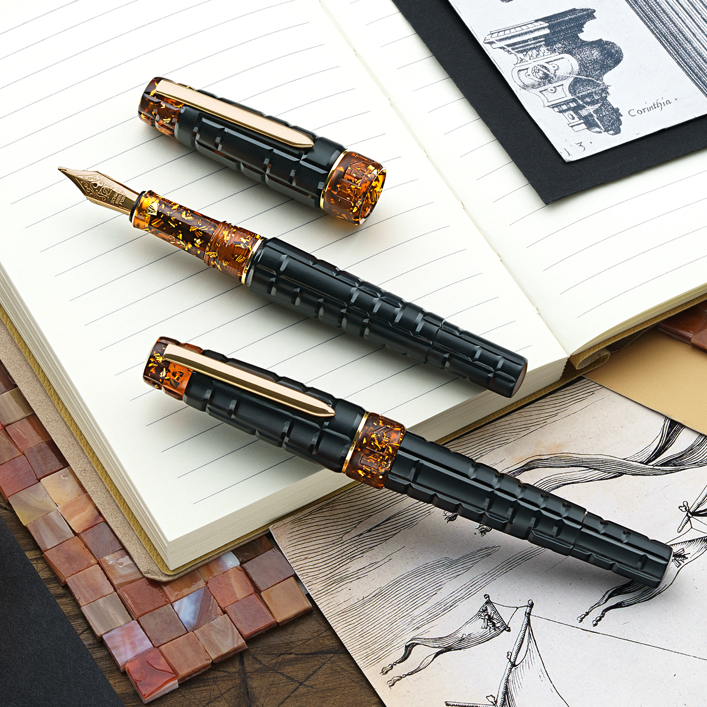 Benu Tessera Black Amber GT Pluma Estilográfica