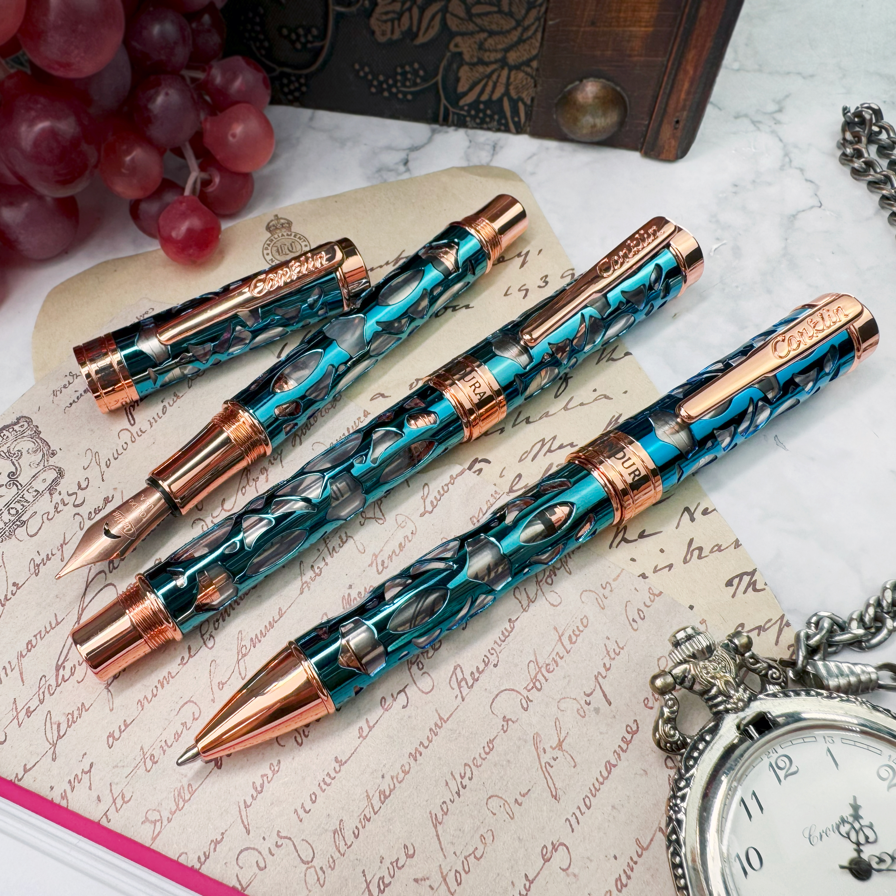 Conklin Endura Deco Crest Demo Blue Rose Gold Balpen