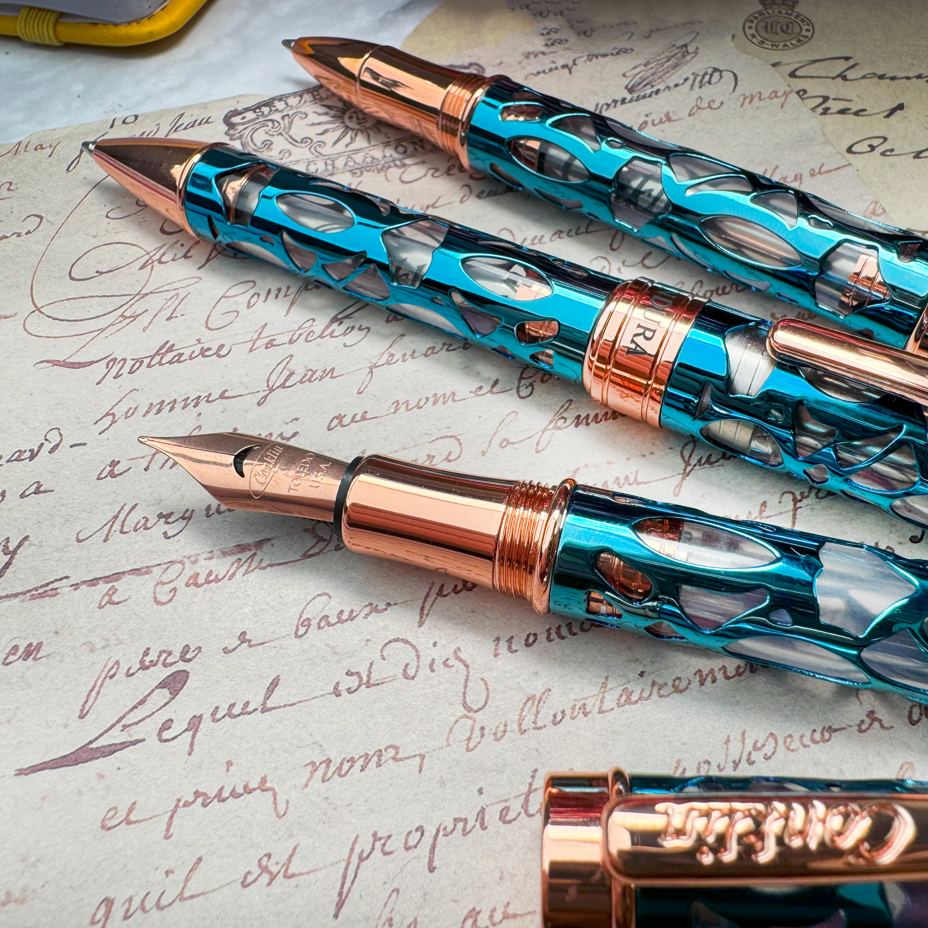 Conklin Endura Deco Crest Demo Blue Rose Gold Balpen