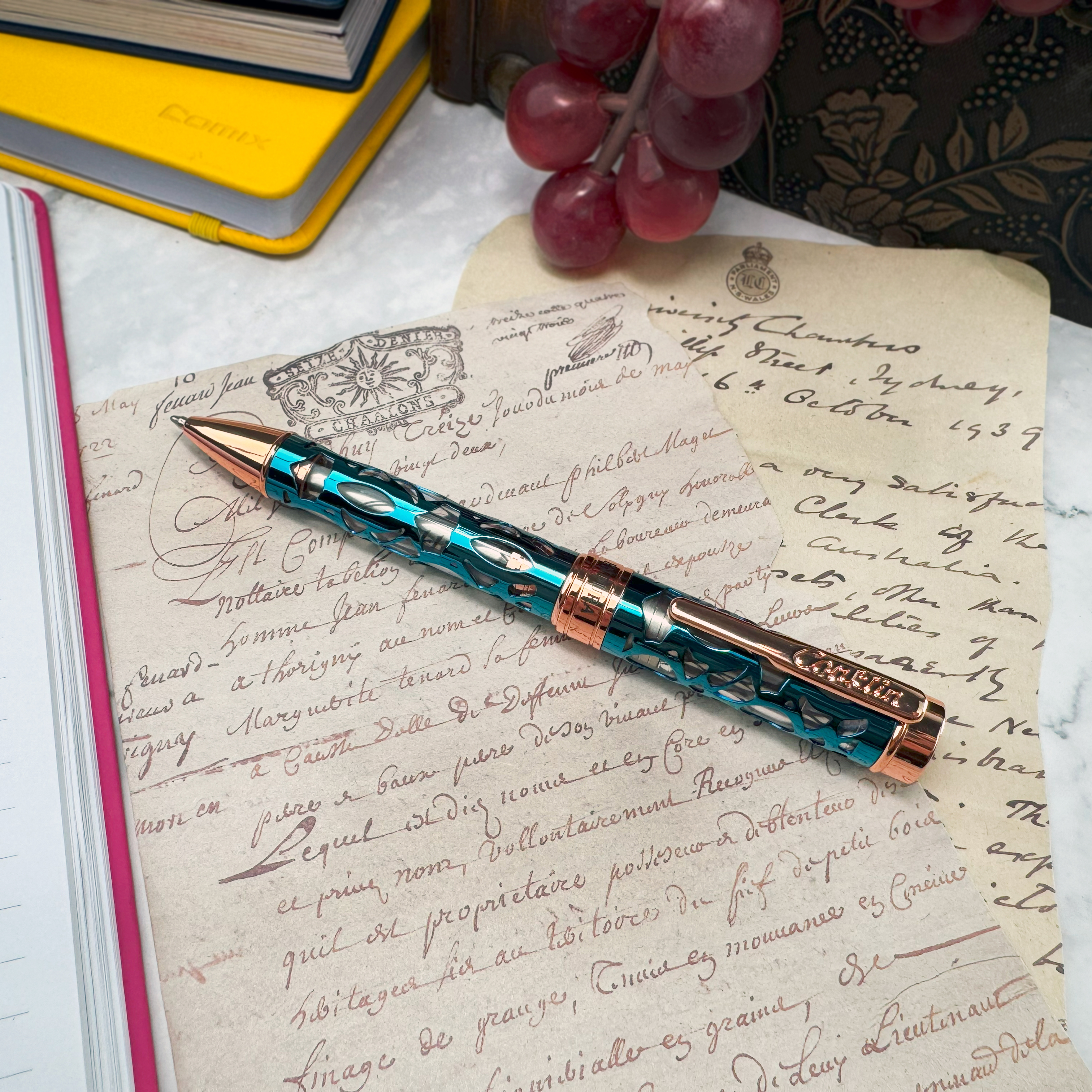 Conklin Endura Deco Crest Demo Blue Rose Gold Balpen