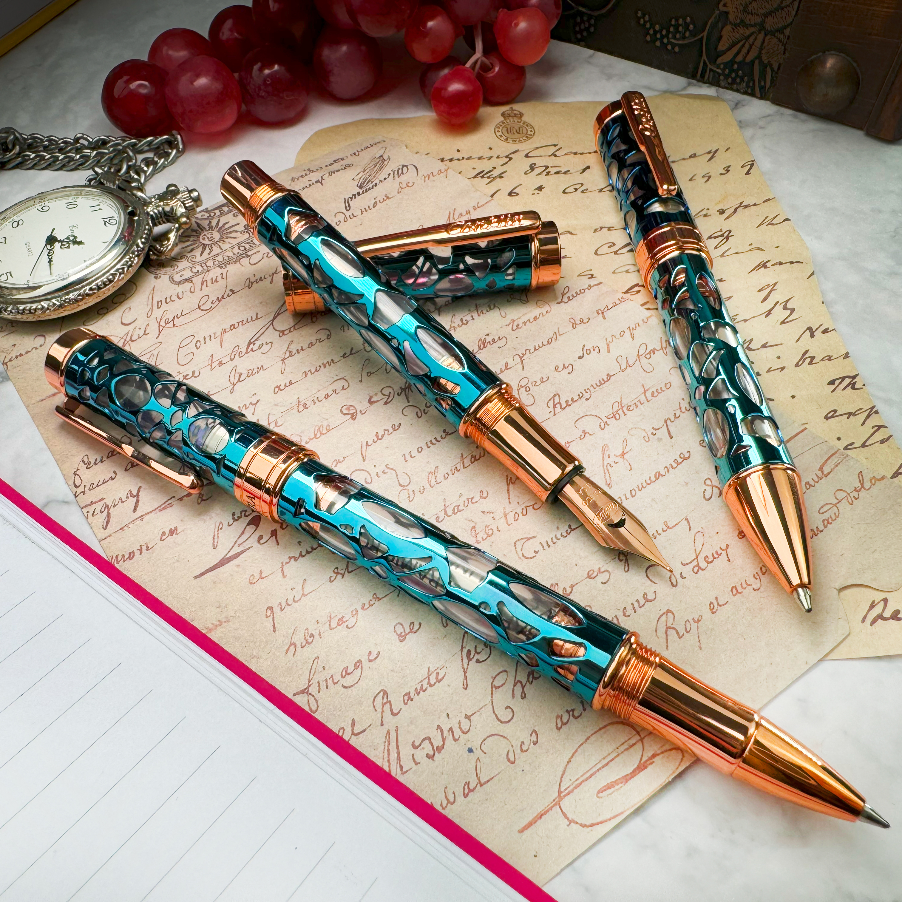 Conklin Endura Deco Crest Demo Blue Rose Gold Balpen