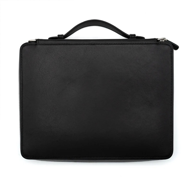 Galen Leather Compendium Bag Black A4 Zippered Folio Organizer