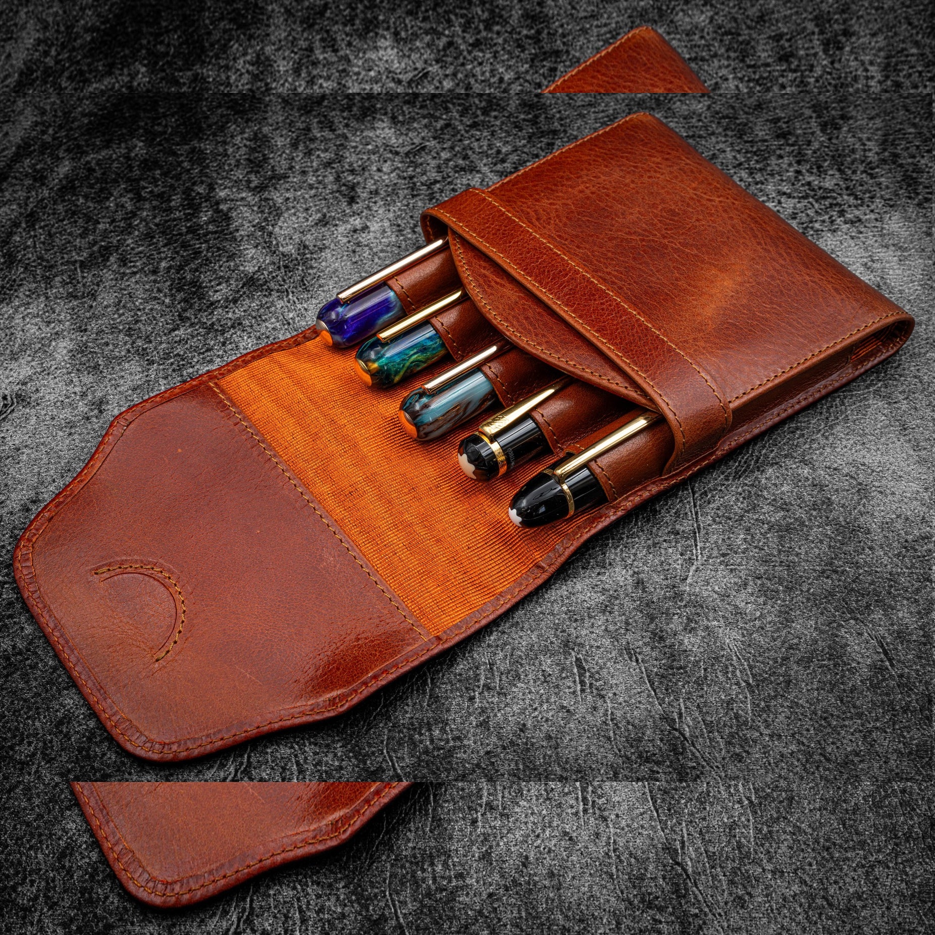 Galen Leather Legacy Deep Cognac TwinFlip Pen Pouch (Fivefold)