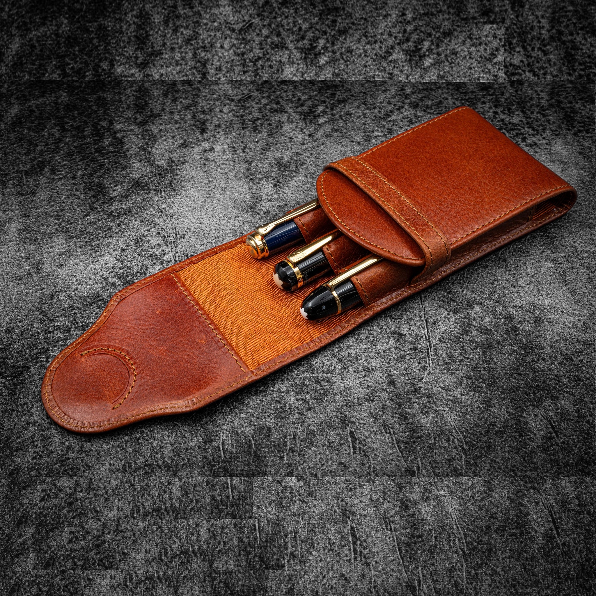Galen Leather Legacy Deep Cognac TwinFlip Pen Pouch (Triple)