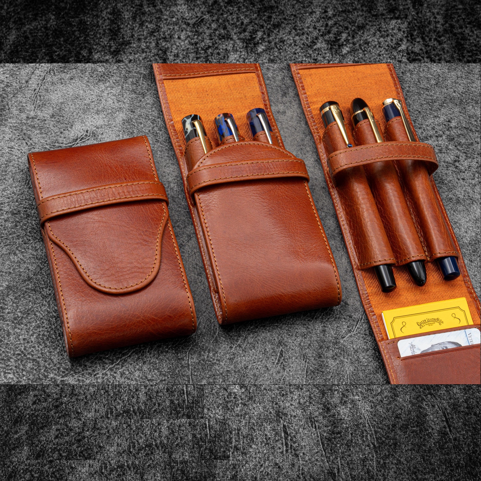 Galen Leather Legacy Deep Cognac TwinFlip Pen Pouch (Triple)