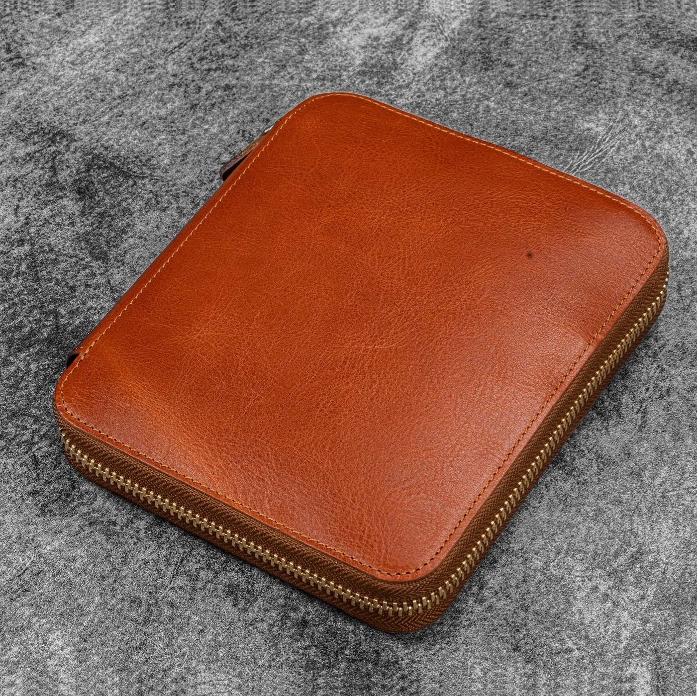 Galen Leather Legacy Zippered 6 Slots Deep Cognac Pen Case