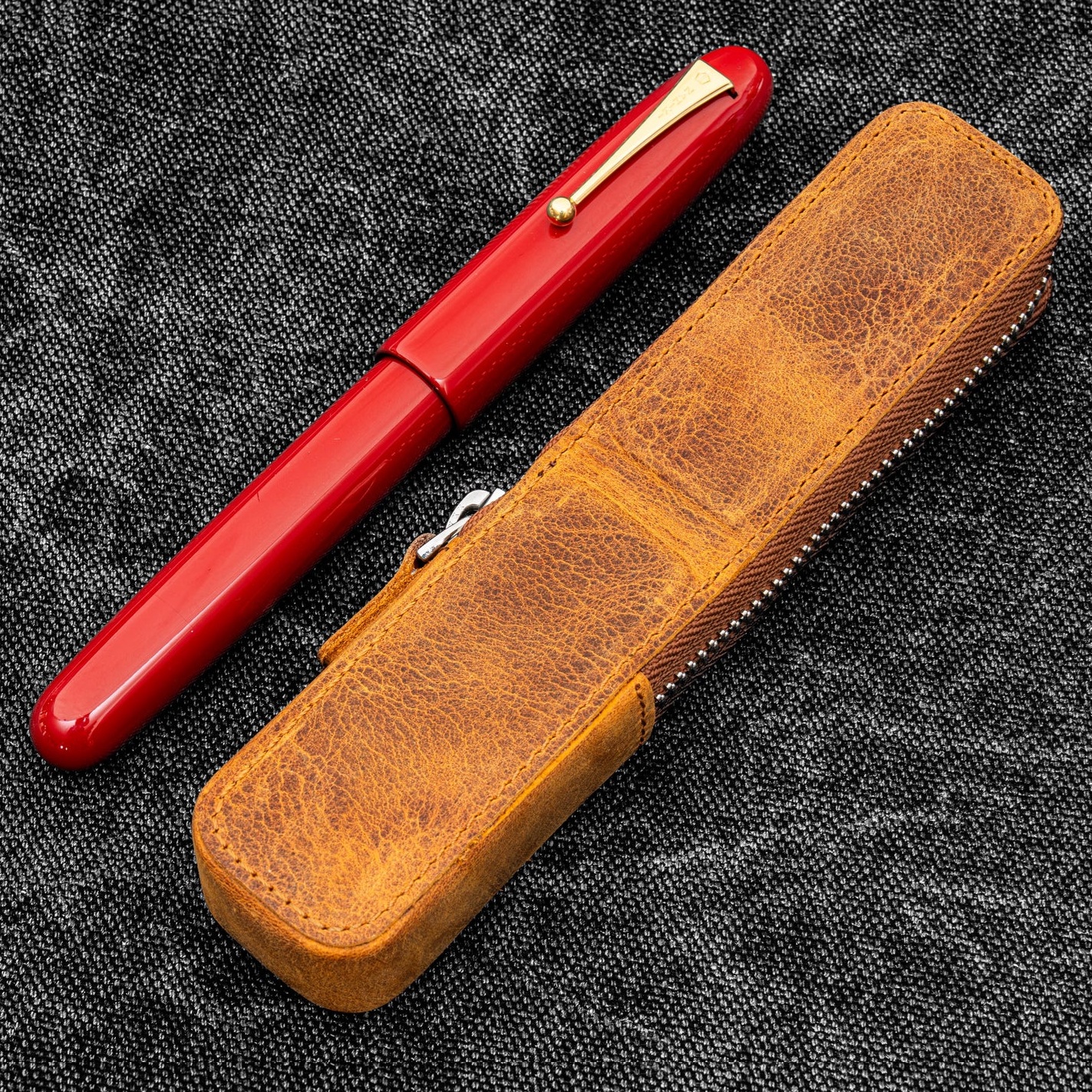Galen Leather Magnum Opus Zippered Single Crazy Horse Brown Oversized Hard Pen Case