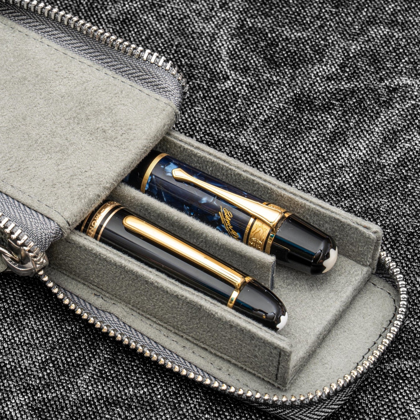 Galen Leather Magnum Opus Zippered 2 Slots Crazy Horse Smoky Hard Pen Case