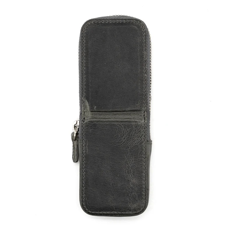 Galen Leather Magnum Opus Zippered 2 Slots Crazy Horse Smoky Hard Pen Case