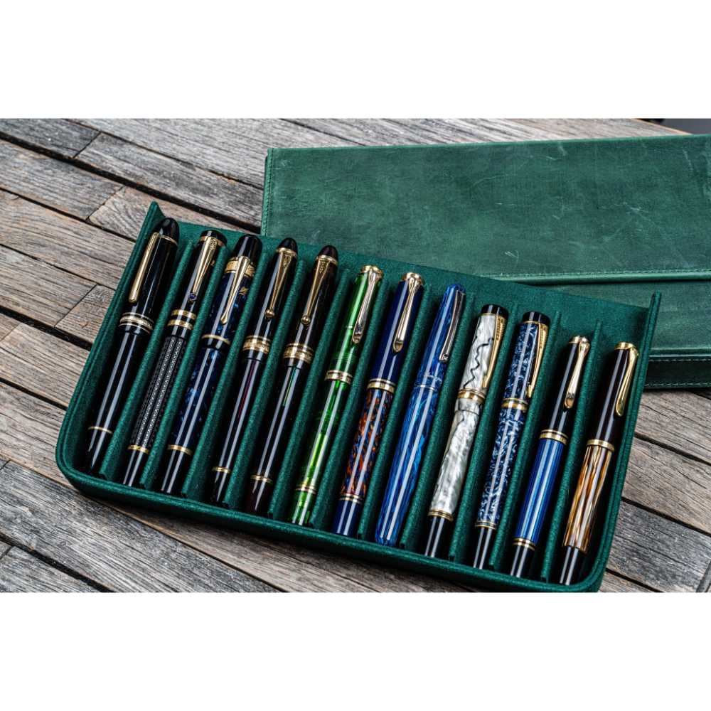 Galen Leather Magnum Opus 12 Slots Crazy Horse Forest Green Hard Pen Case
