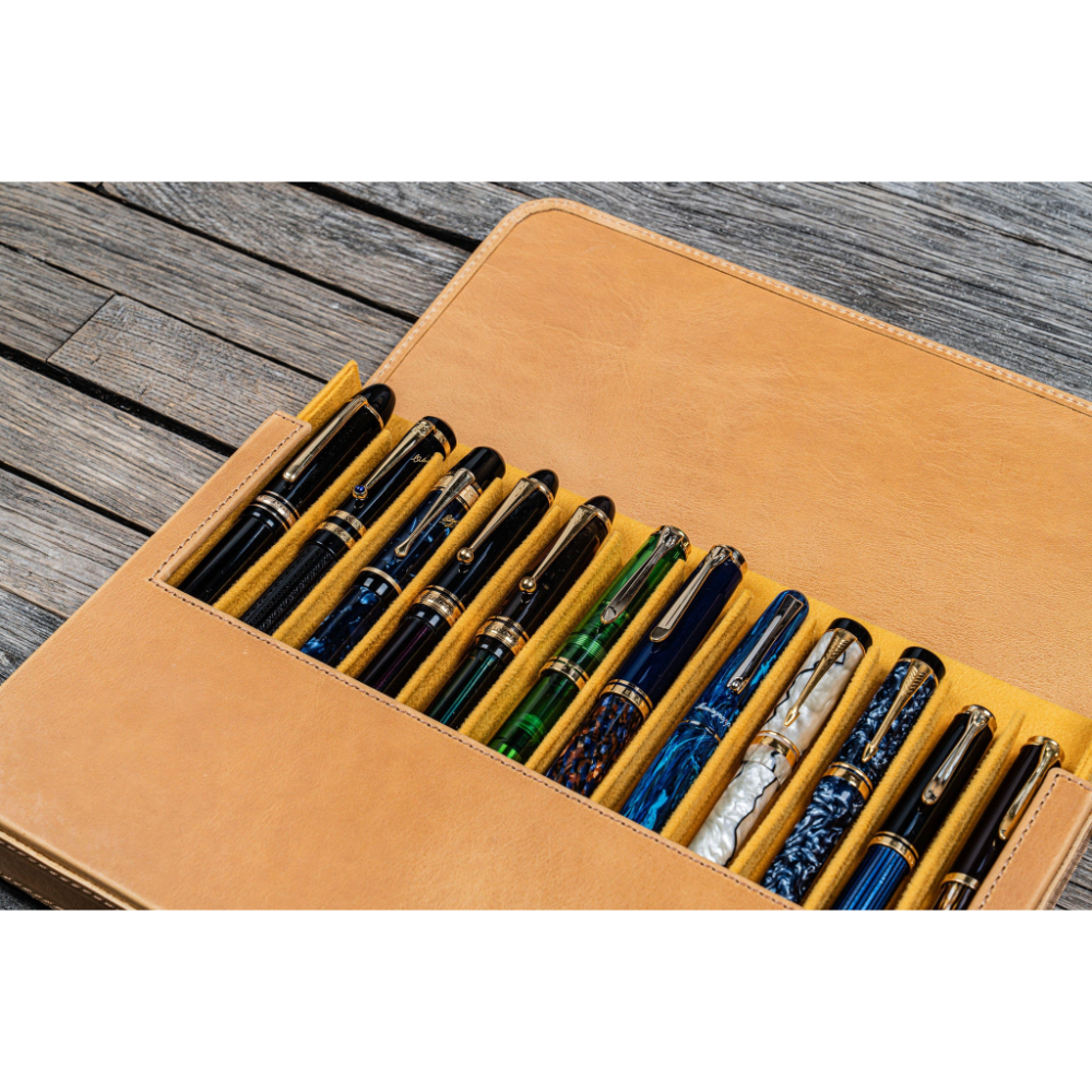 Galen Leather Magnum Opus 12 Slots Crazy Horse Honey Ochre Hard Pen Case