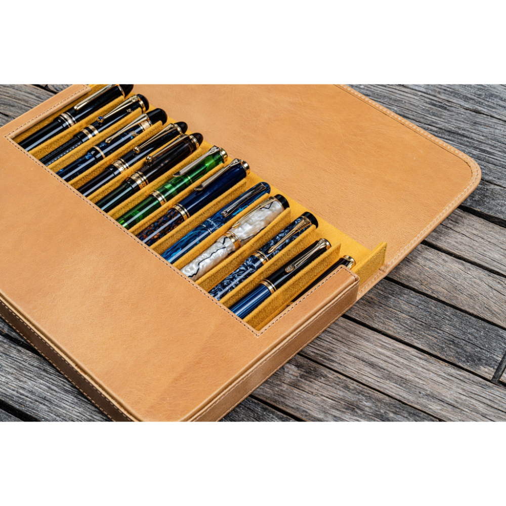 Galen Leather Magnum Opus 12 Slots Crazy Horse Honey Ochre Hard Pen Case