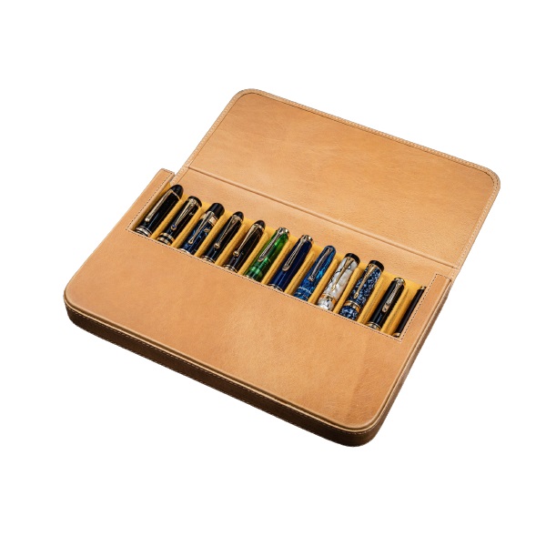Galen Leather Magnum Opus 12 Slots Crazy Horse Honey Ochre Hard Pen Case