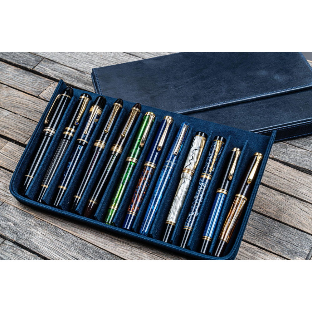 Galen Leather Magnum Opus 12 Slots Crazy Horse Navy Blue Hard Pen Case