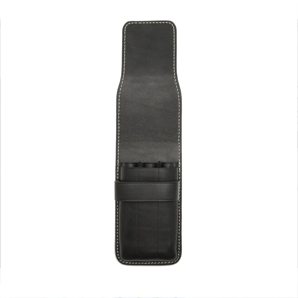 Galen Leather Black Flap Pen Pouch (Triple)