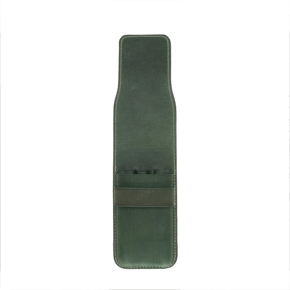 Galen Leather Crazy Horse Green Flap Pen Pouch (Triple)