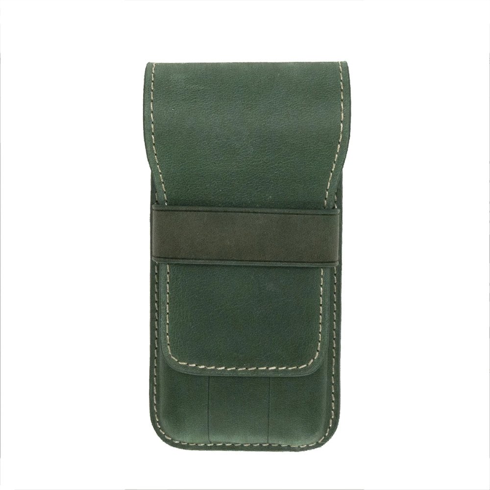 Galen Leather Crazy Horse Green Flap Pen Pouch (Triple)