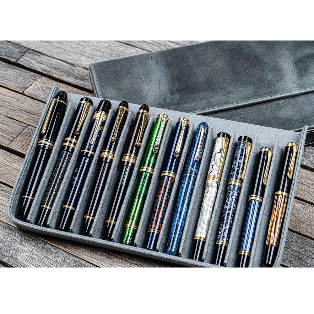 Galen Leather Magnum Opus 12 Slots Crazy Horse Smoky Grey Hard Pen Case