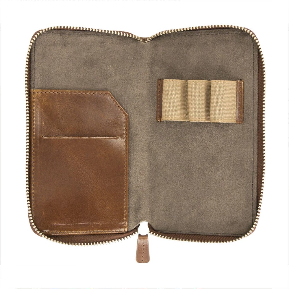 Galen Leather Chocolate Brown Rits Penetui (3-delig)