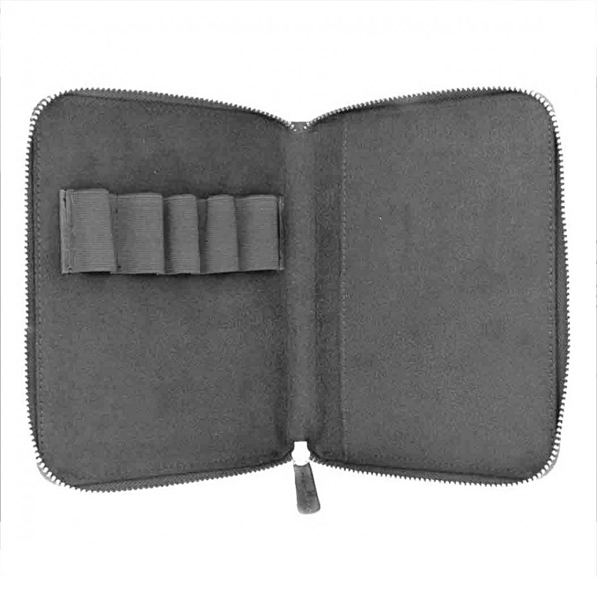 Galen Leather Crazy Horse Smoky Zippered Pen Pouch (Fivefold)
