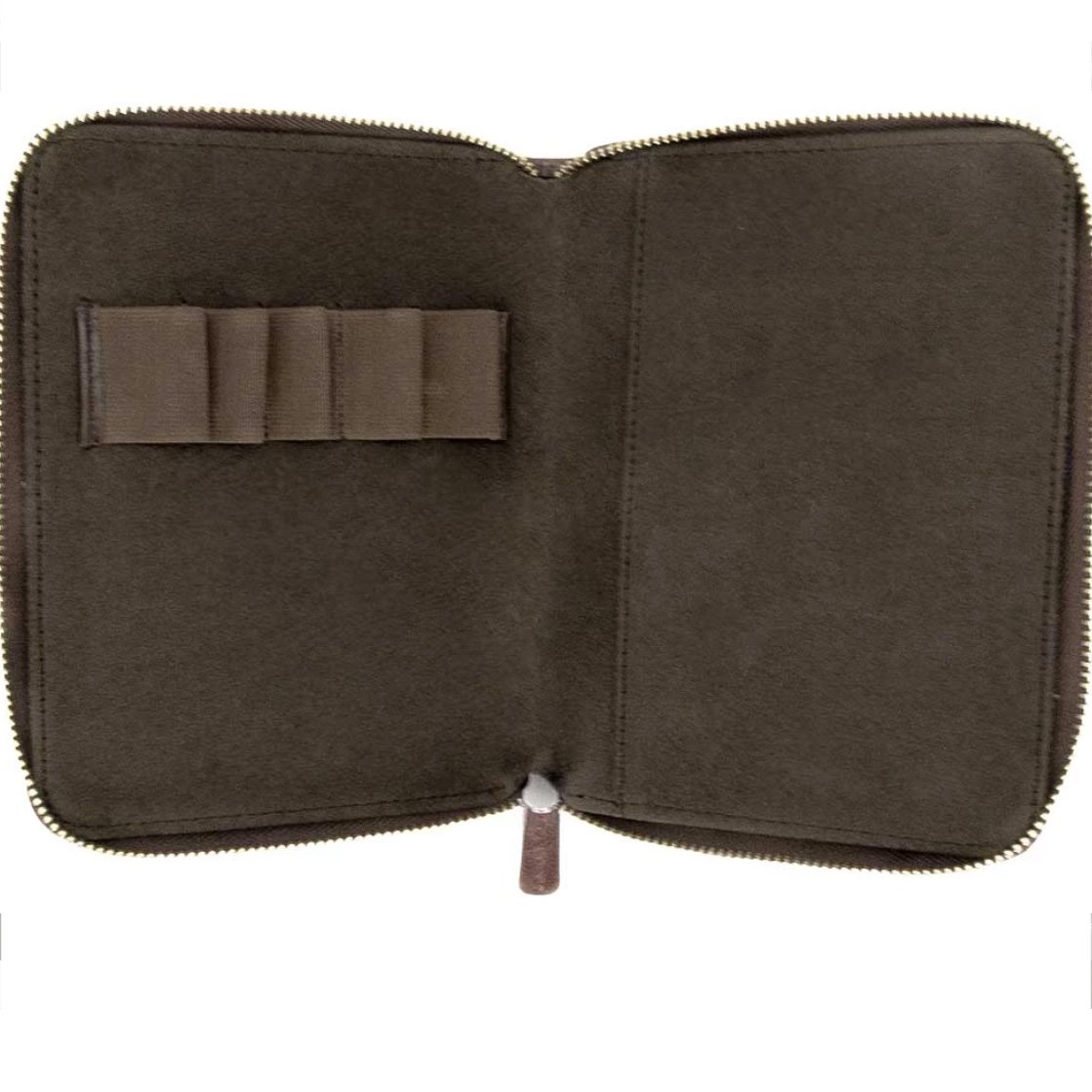 Galen Leather Chocolate Brown Zippered Pen Pouch (Fivefold)