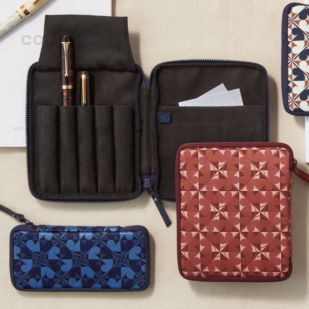 Kyoku Haku Archeology Blue Zippered Pen Pouch (Triple)