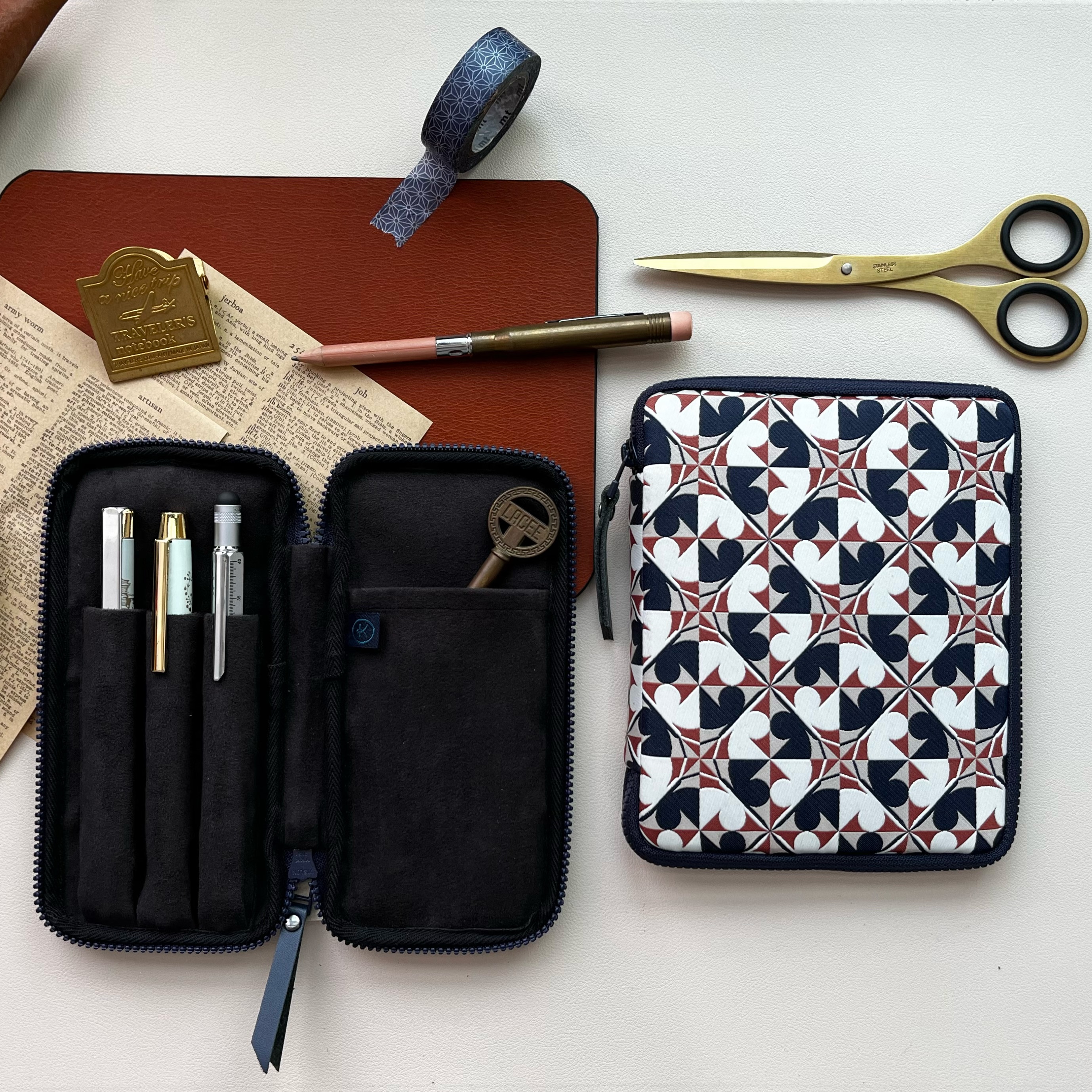 Kyoku Haku Archeology Red Zippered Pen Pouch (Triple)