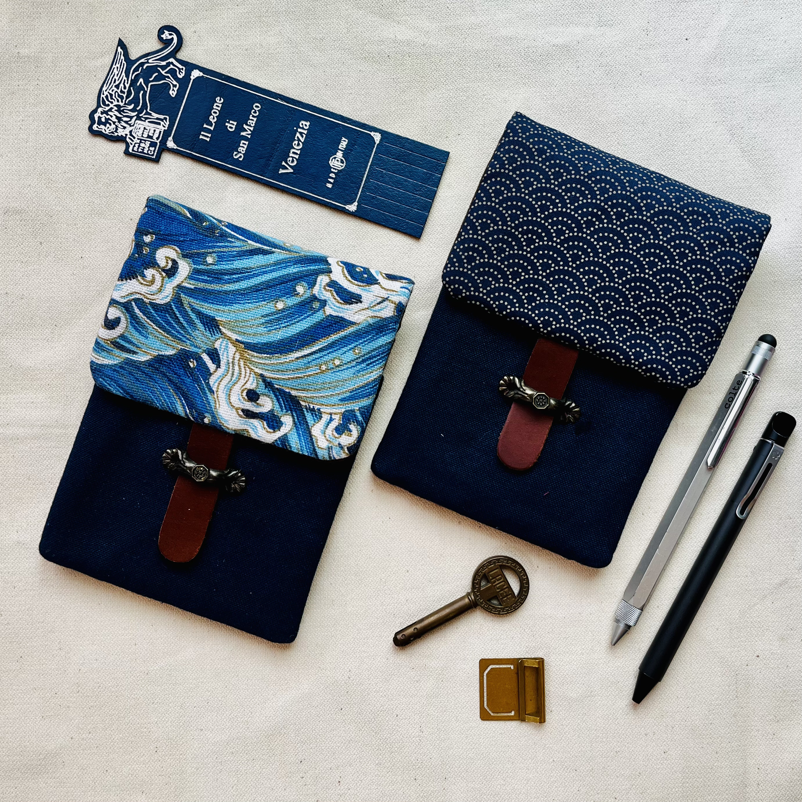Kyoku Haku Wave Cotton Flap Pen Pouch (Fourfold)