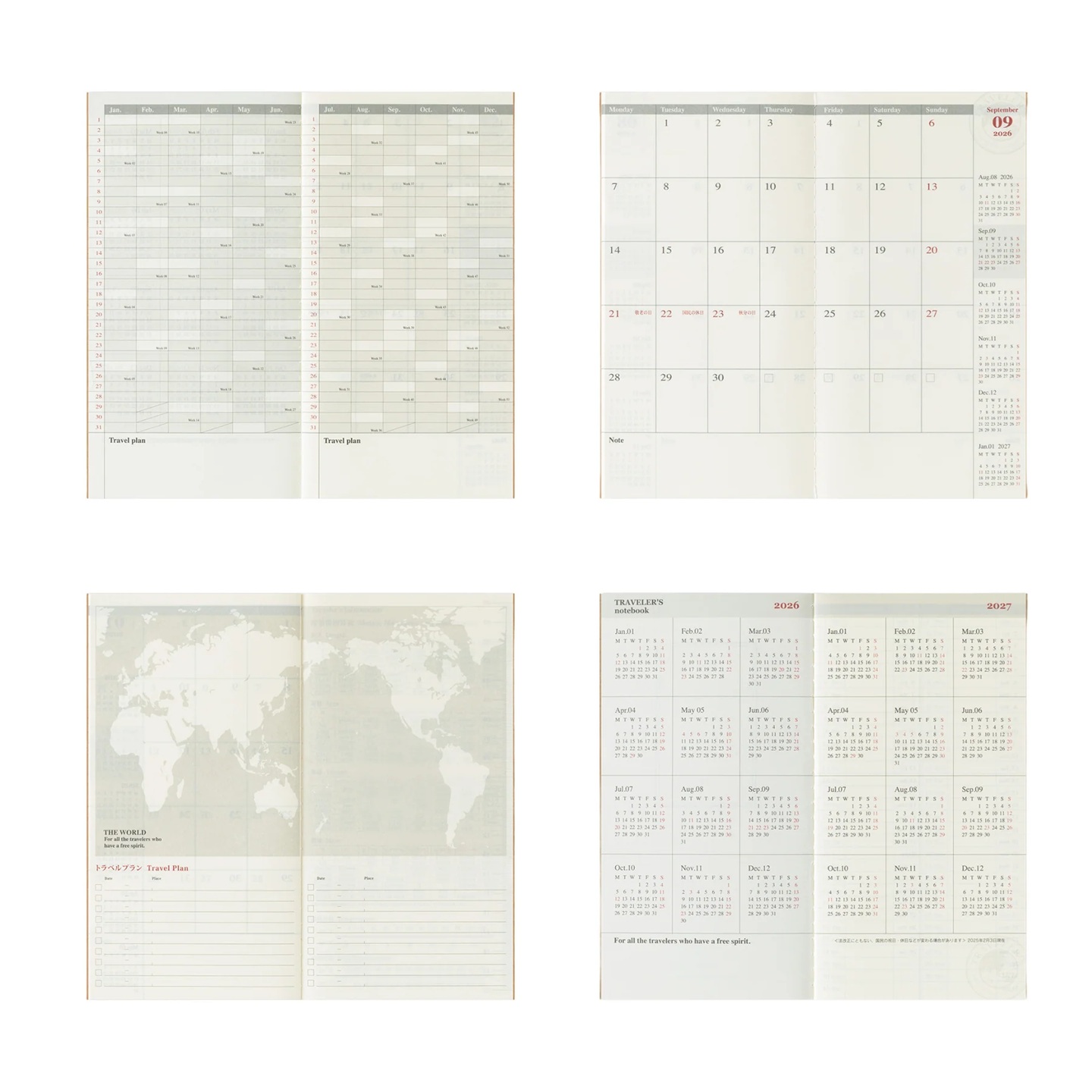 Traveler's Company Refill Regular 2026 Diary Monthly Notebook