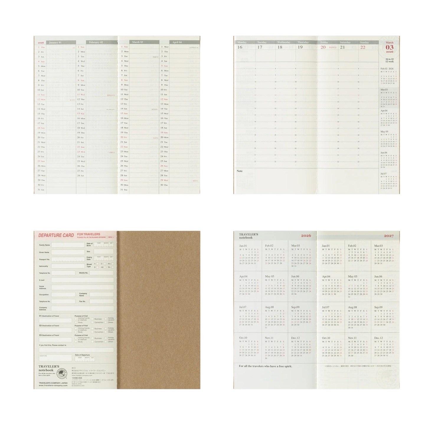 Traveler's Company Refill Regular 2026 Diary Weekly Vertical Notebook