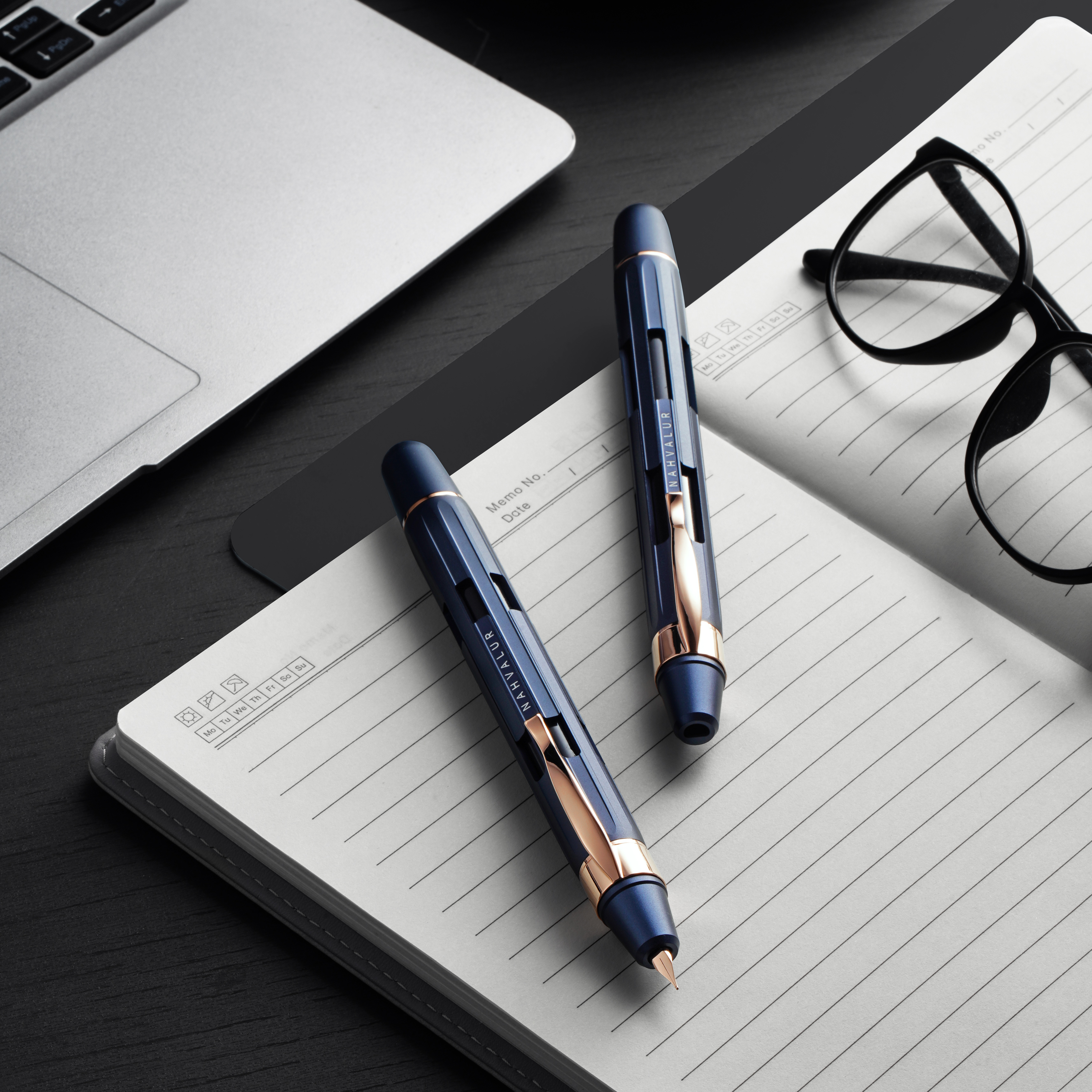 Nahvalur Eclipse Cobalt Rose Gold Retractable Fountain Pen