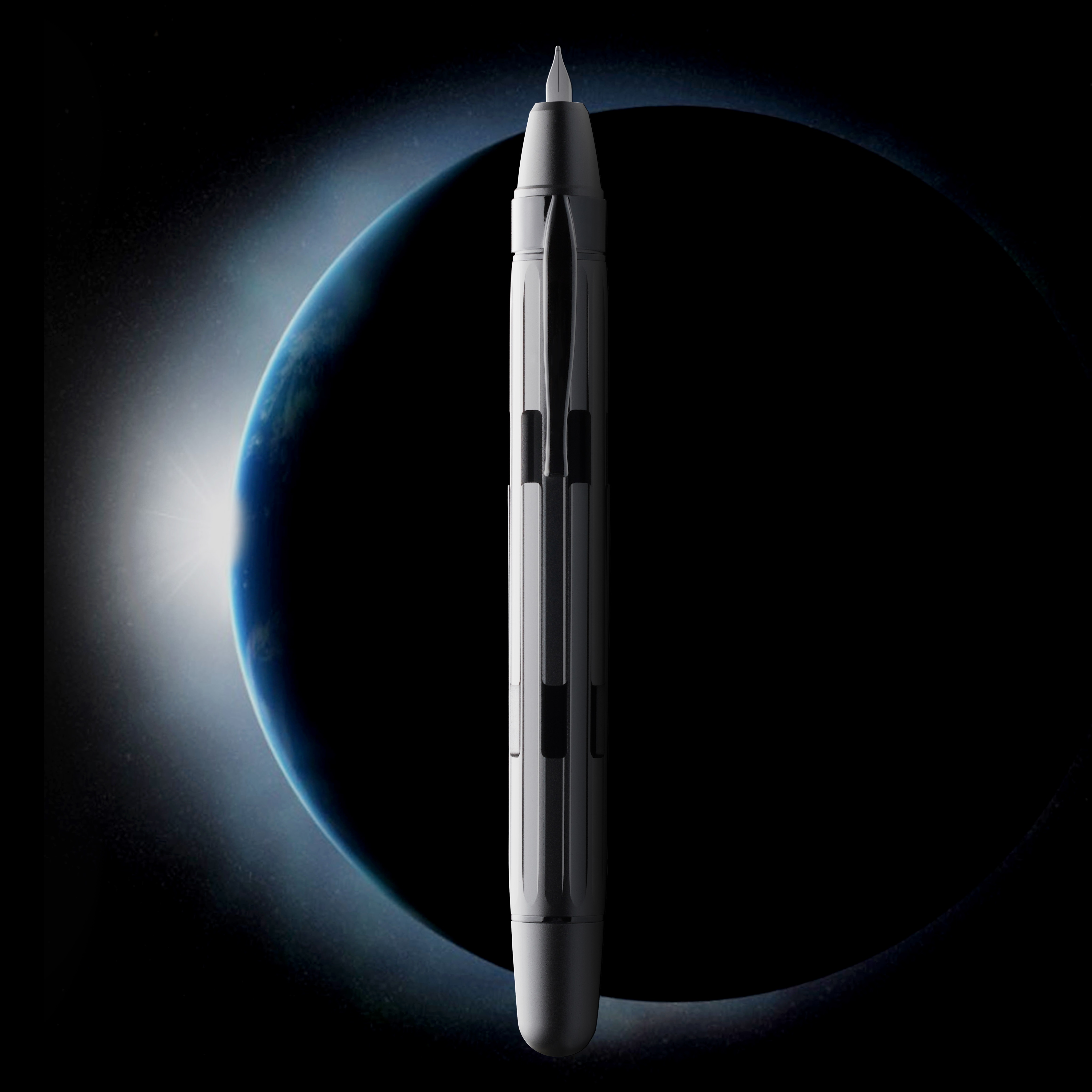 Nahvalur Eclipse Pure Silver Retractable Fountain Pen