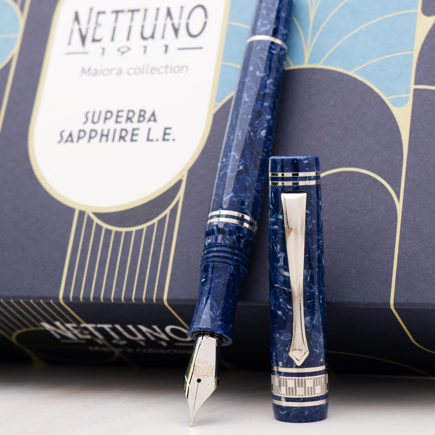 Nettuno 1911 Superba Sapphire Celluloid LE ST Caneta de Tinta Permanente