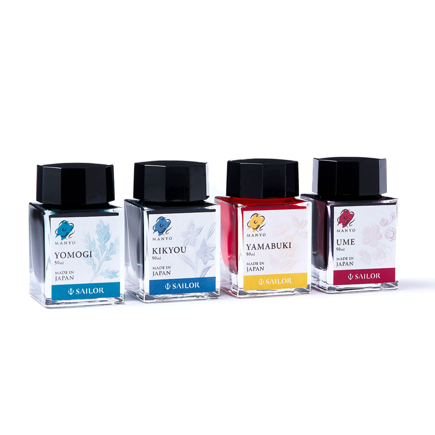 Sailor Manyo Ink Set - Yomogi, Kikyou, Yamabuki, Ume - 4x 20ml Ink Bottles