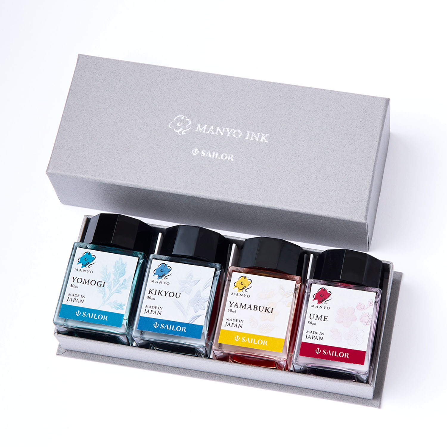 Sailor Manyo Ink Set - Yomogi, Kikyou, Yamabuki, Ume - 4x 20ml Ink Bottles