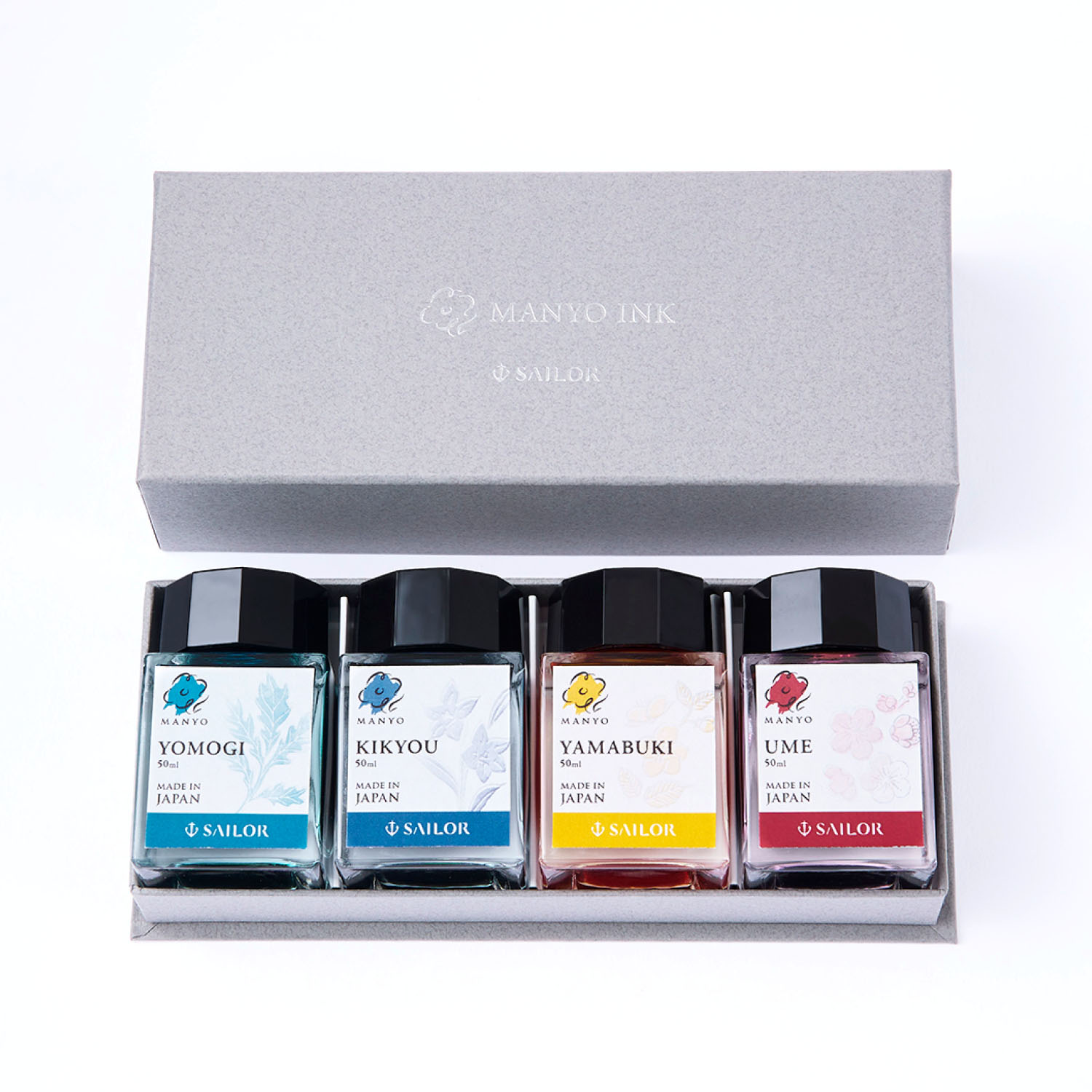 Sailor Manyo Ink Set - Yomogi, Kikyou, Yamabuki, Ume - 4x 20ml Ink Bottles