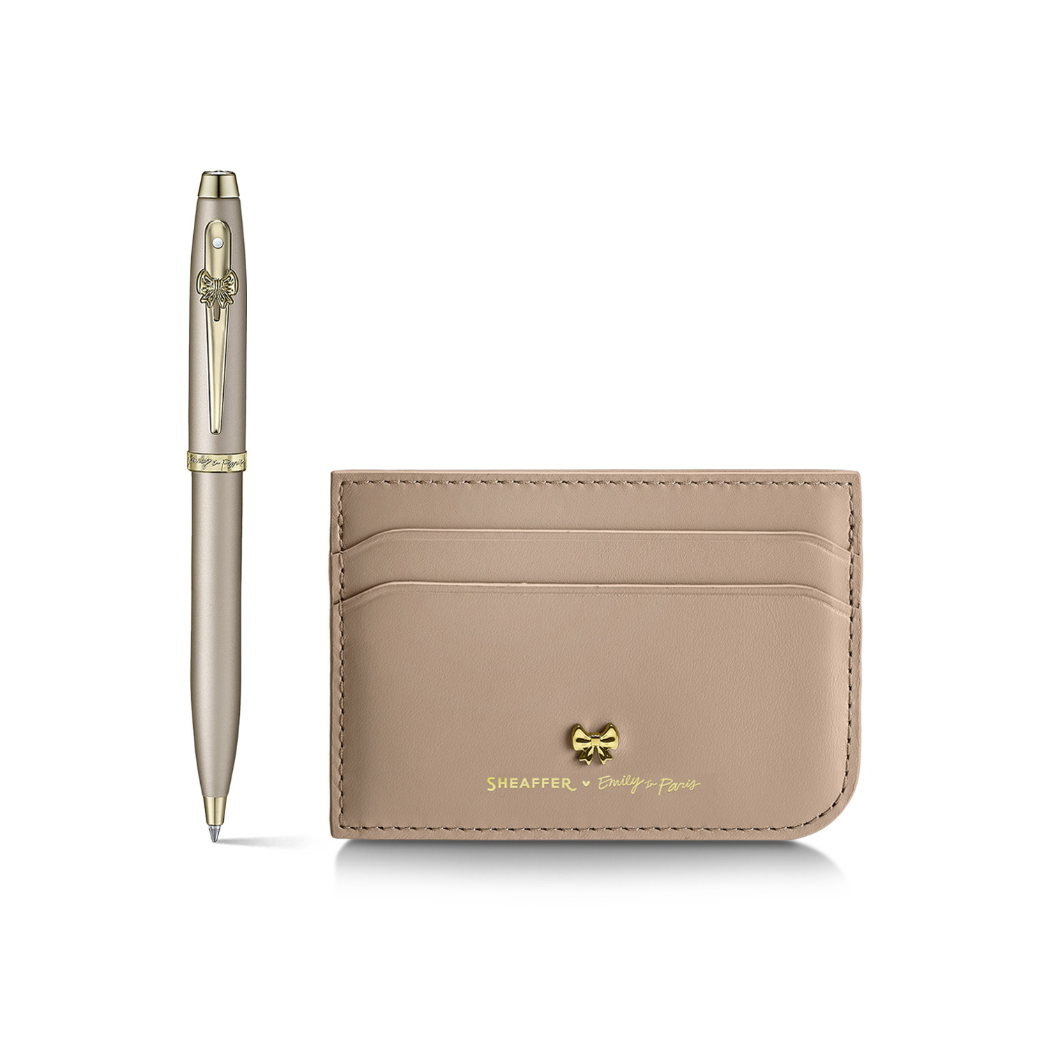 Sheaffer 100 Emily in Paris Champagne Gold GT Ballpoint and Credit Card Holder Set