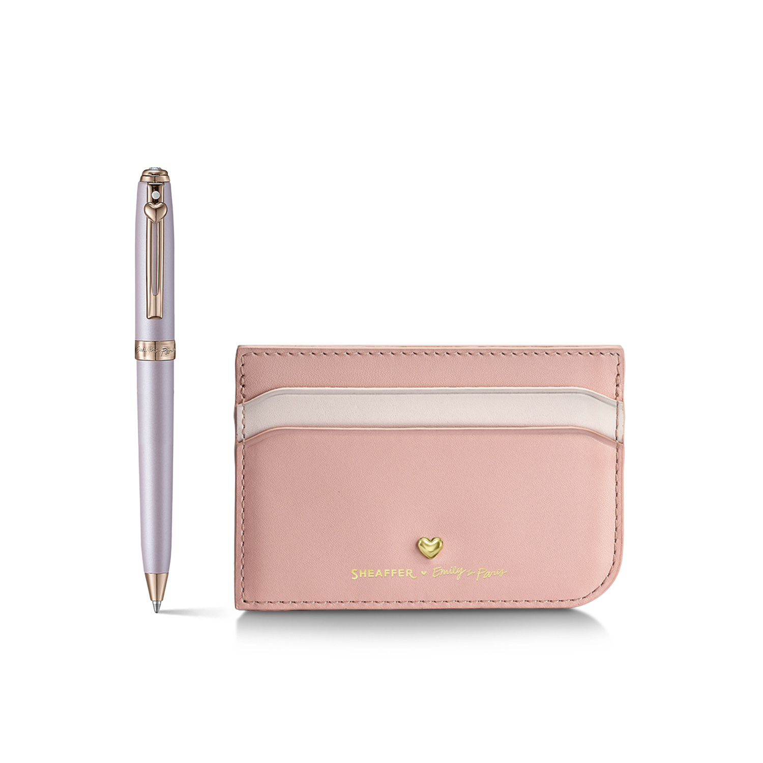 Sheaffer Prelude Mini Emily in Paris Pastel Pink and Swarovski Crystal RGT Ballpoint and Credit Card Holder Set