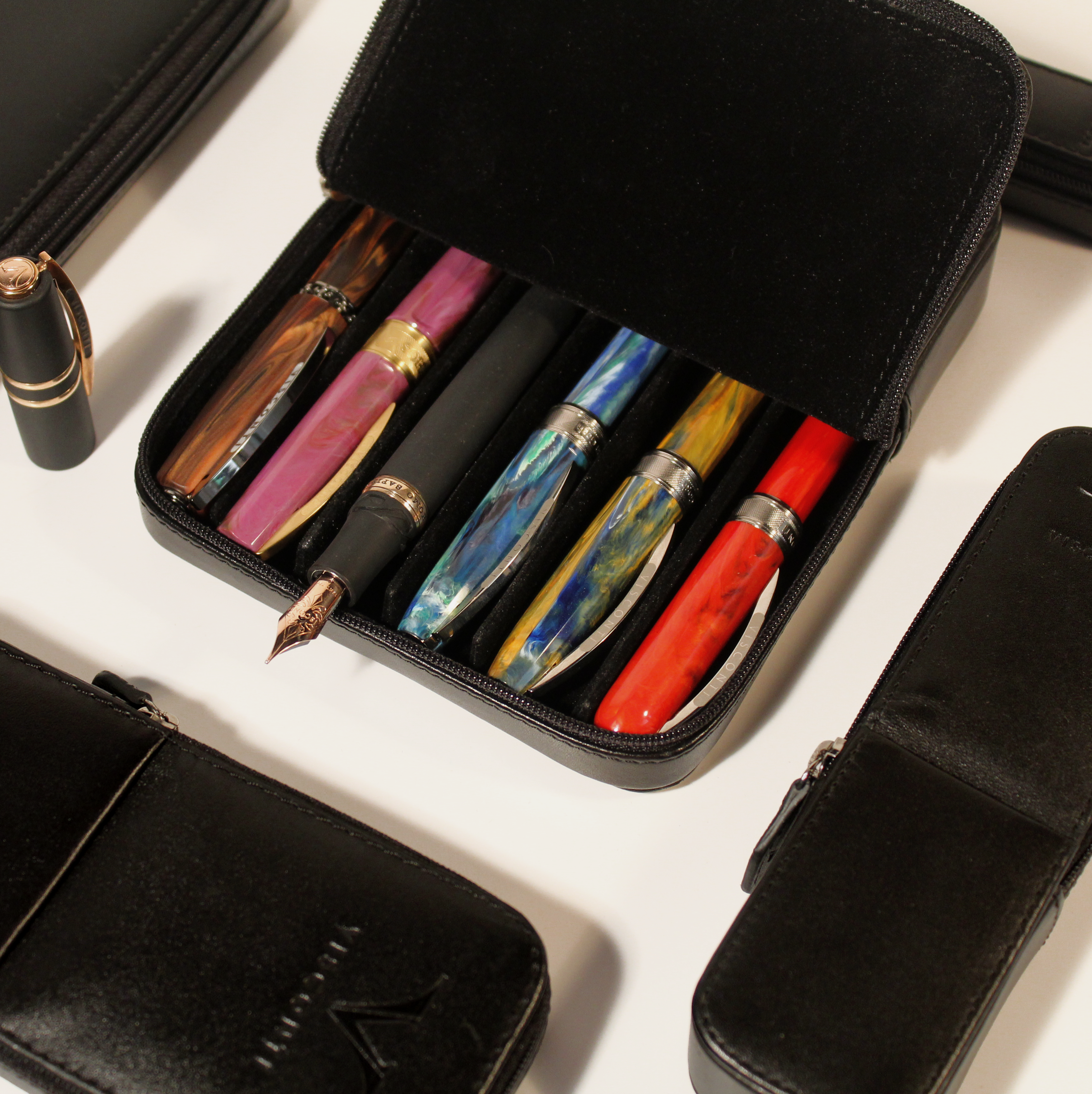 Visconti Leather Black Pen Pouch Twelvefold